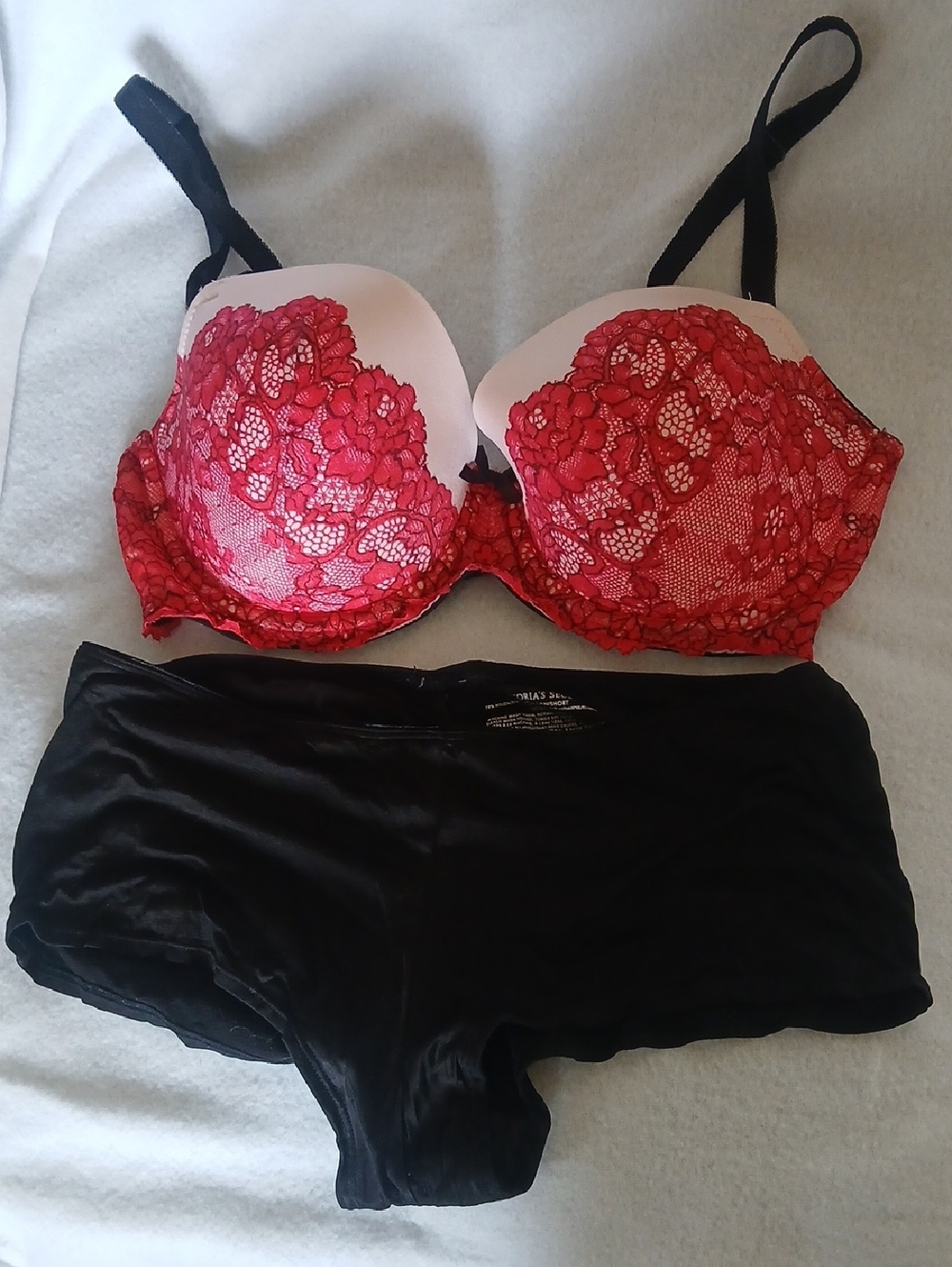Victoria's Secret Red Lace Push-Up Bra with Black Straps